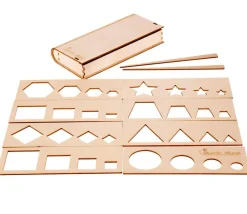 Coffret traçage formes géométriques - 8 pochoirs bois