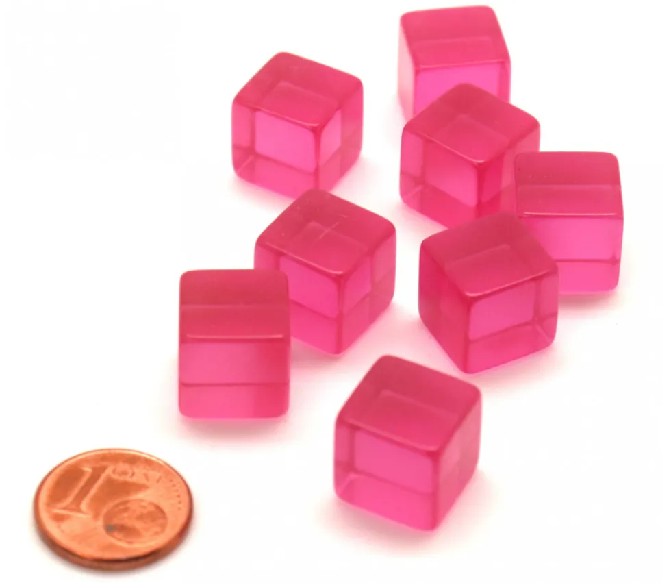 Cube 12 mm rose plastique translucide coloré