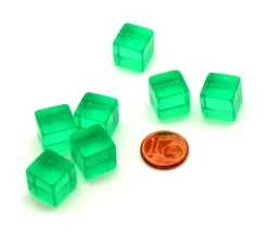 Cube 12 mm vert plastique translucide coloré