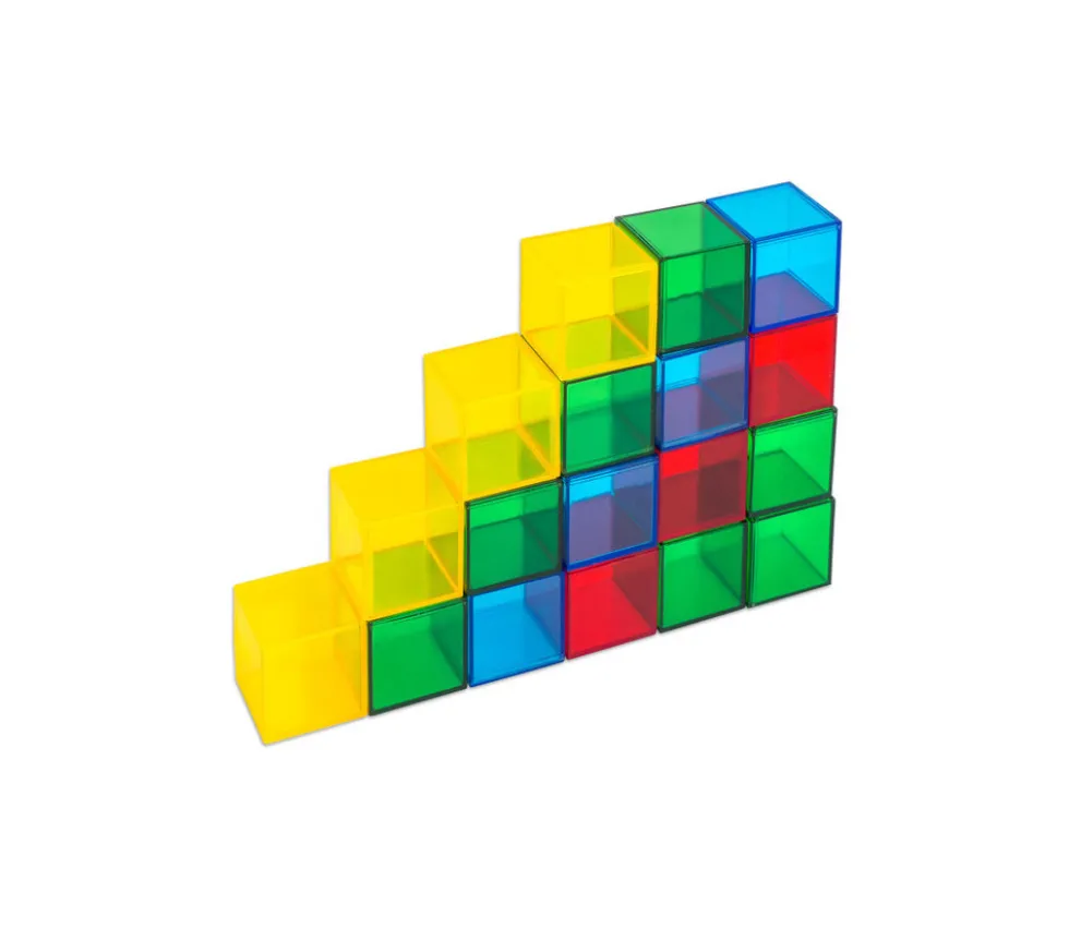 36 cubes 4 cm en plastique translucide. Jeu construction coloré