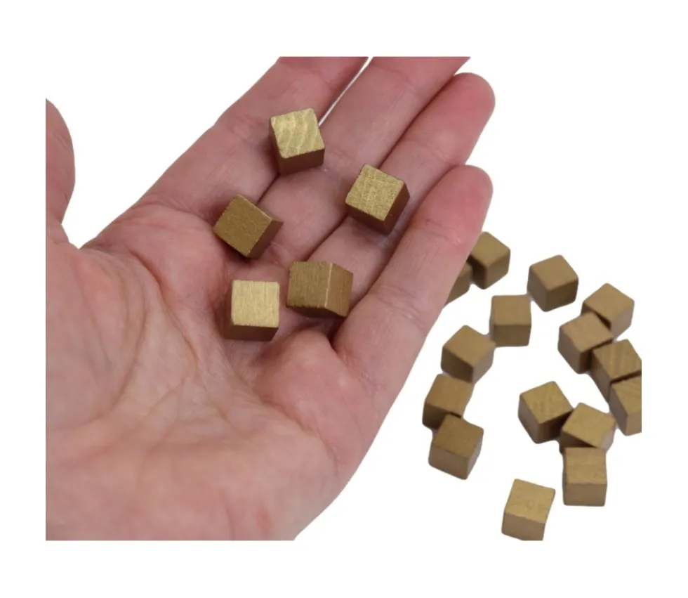 20 cubes en bois 1 cm dorés or
