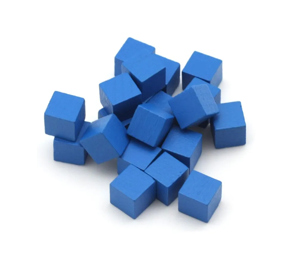 20 Cubes en bois 0.8 cm. 8x8x8 mm par couleur
