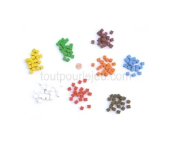 20 Cubes en bois 0.8 cm. 8x8x8 mm par couleur