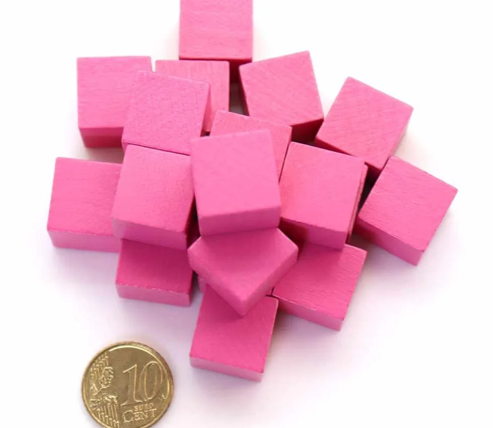 20 Cubes roses en bois de 1.6 cm