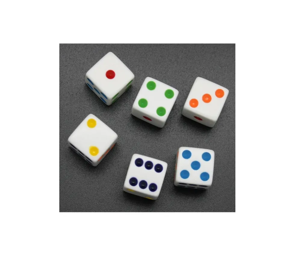 Dé arc-en-ciel points de 1 à 6 multicolores en 16 mm