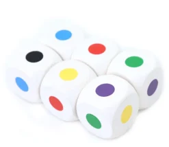 Dé bois 6 points couleur 25 mm pour jeu noir violet rouge vert jaune bleu