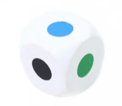 Dé bois 6 points couleur 25 mm pour jeu noir violet rouge vert jaune bleu