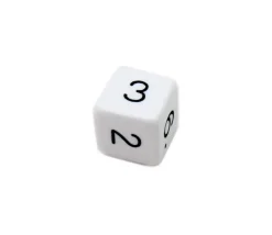 Dé chiffre 15 mm BLANC coins droits D6 chiffres 1 à 6