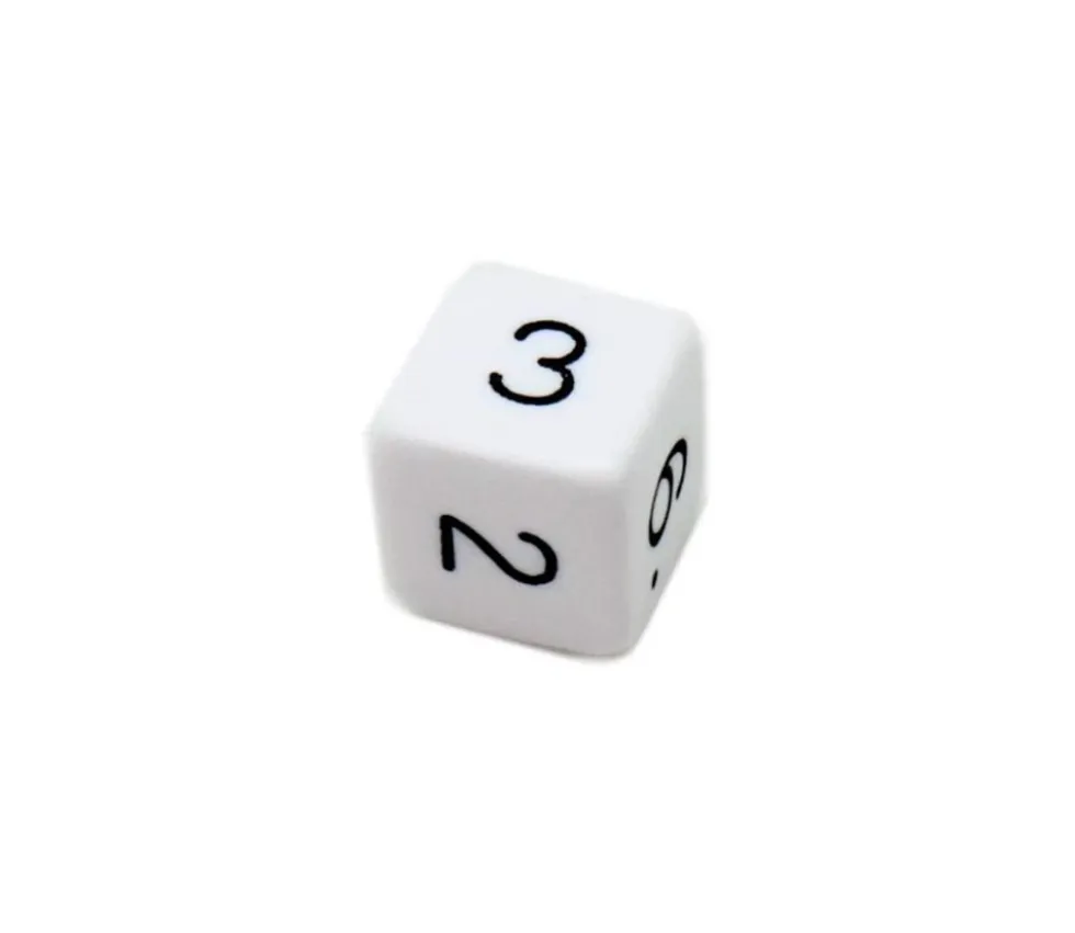 Dé chiffre 15 mm BLANC coins droits D6 chiffres 1 à 6