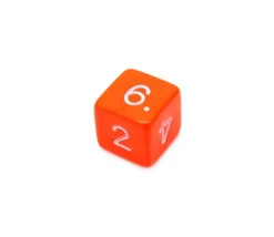 Dé chiffre 15 mm ORANGE coins droits D6 chiffres 1 à 6