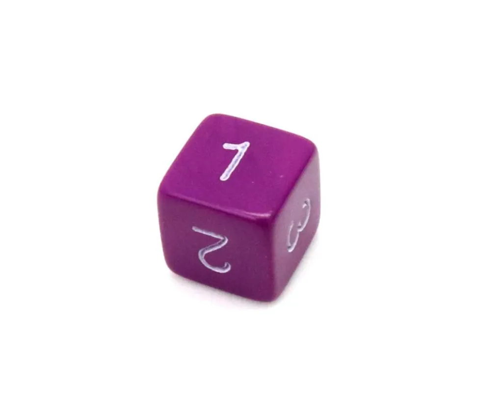 Dé chiffre 15 mm VIOLET coins droits D6 chiffres 1 à 6