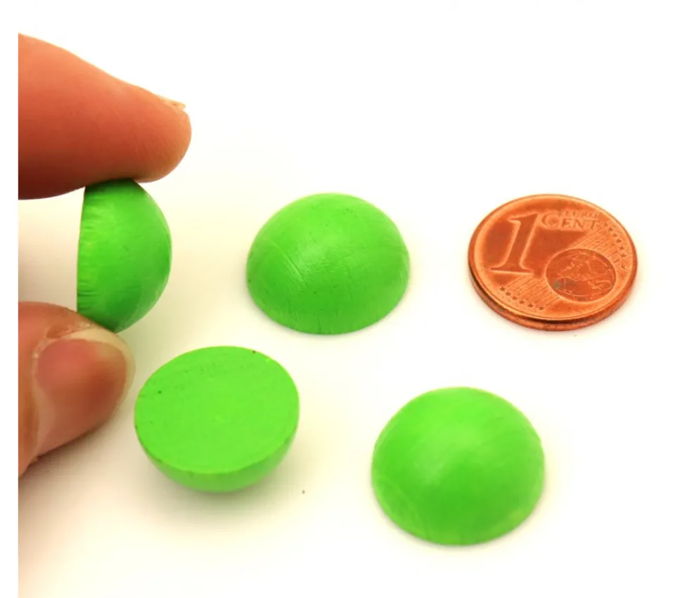 Demi-Boule 1.5 cm couleur vert-clair en bois - dôme hêtre diamètre 15 mm