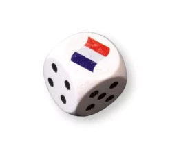 Dé en bois avec points 1 à 5 et 1 face drapeau français 16 mm