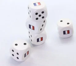 Dé en bois avec points 1 à 5 et 1 face drapeau français 16 mm