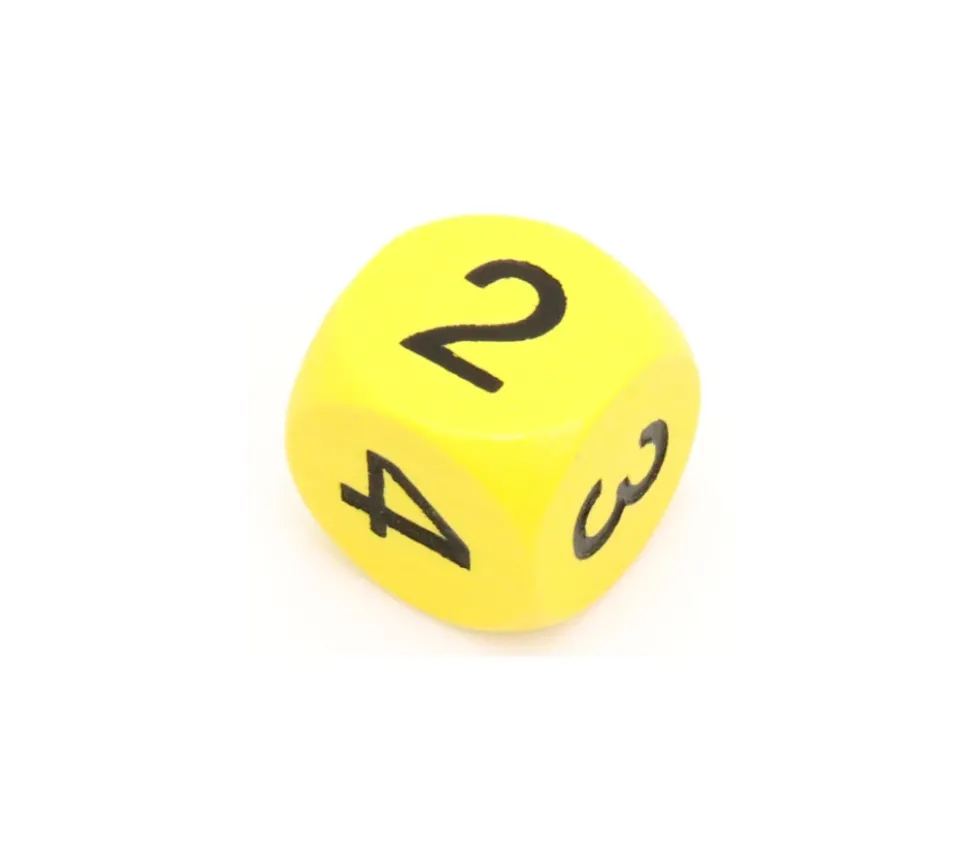Dé 2 2 3 3 4 4 en bois de 16 mm jaune
