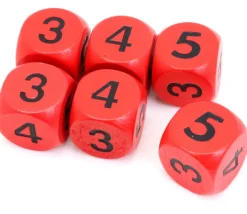 Dé 3 3 4 4 5 5 en bois de 16 mm rouge