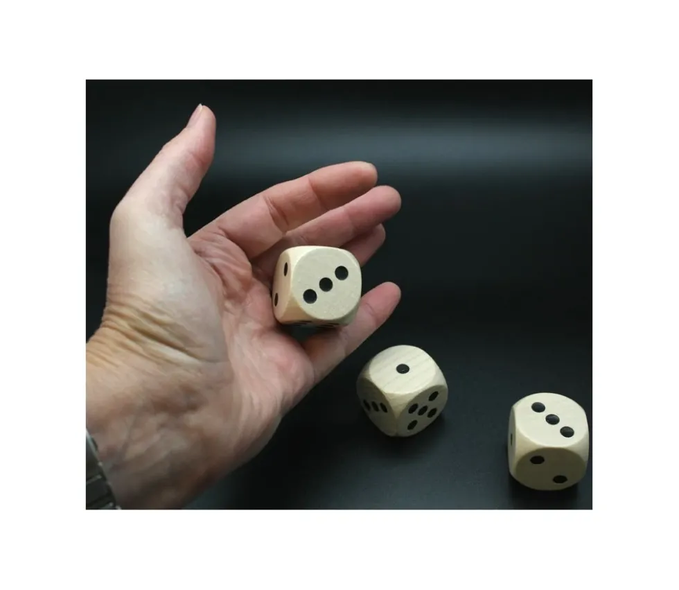 Dé en bois 30 mm de 1 à 6 pour jeu de société 3 cm