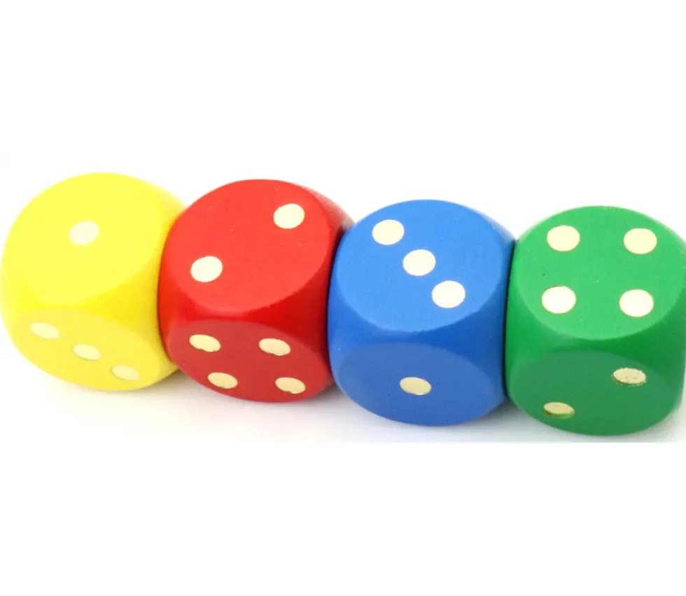 Dé en bois 25 mm vert de 1 à 6 pour jeux