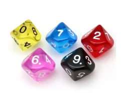 Dé 10 faces en translucide de 0 à 9 à l'unité (couleur mise au hasard)