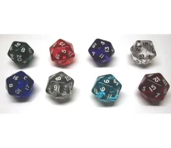 Dé 20 faces en translucide à l'unité (couleur mise au hasard)