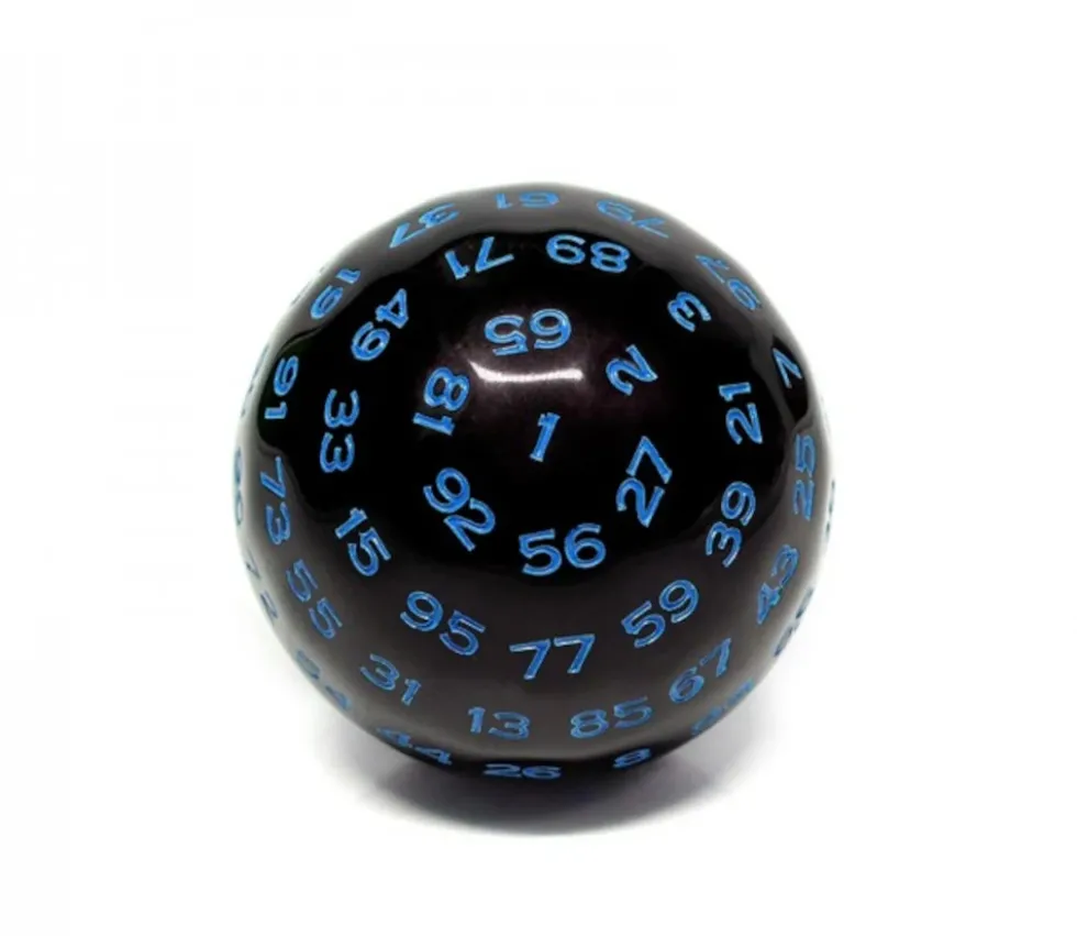 Dé 100 faces noir et bleu D100 de jeu