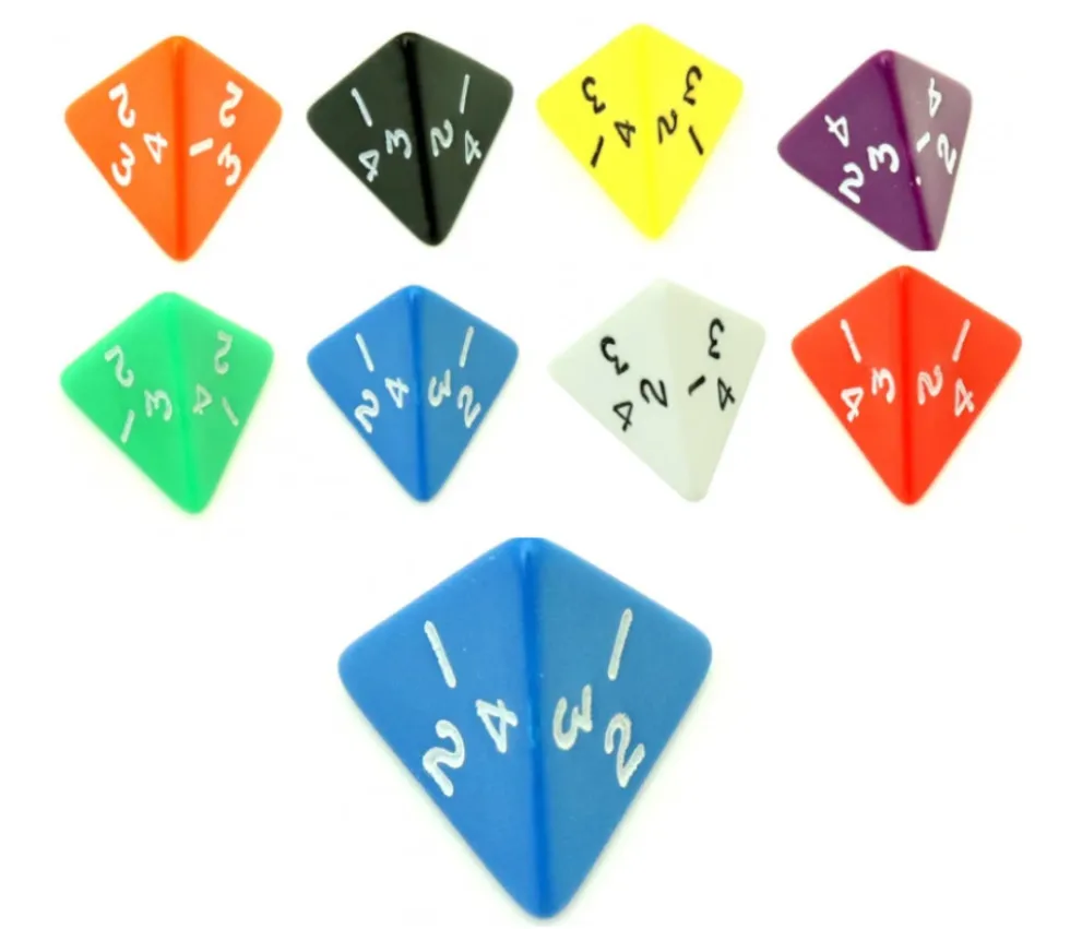 Dé 4 faces pyramide 1 à 4 opaque à l'unité (couleur mise au hasard)
