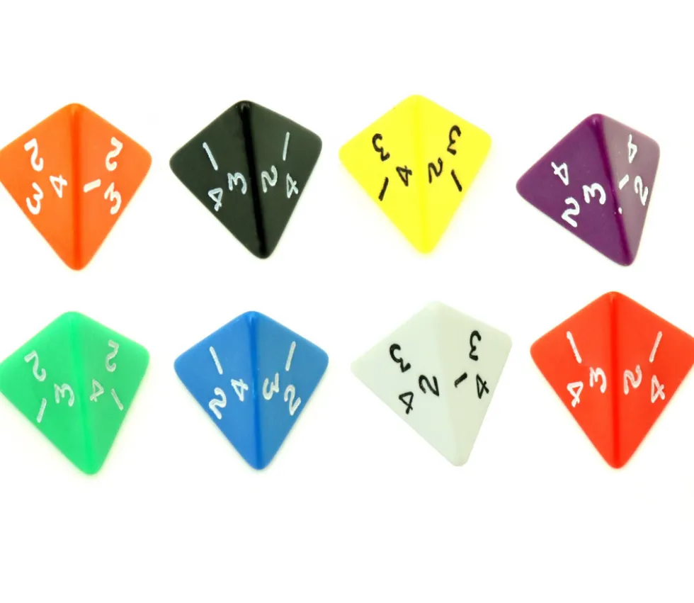 Dé 4 faces pyramide 1 à 4 opaque à l'unité (couleur mise au hasard)