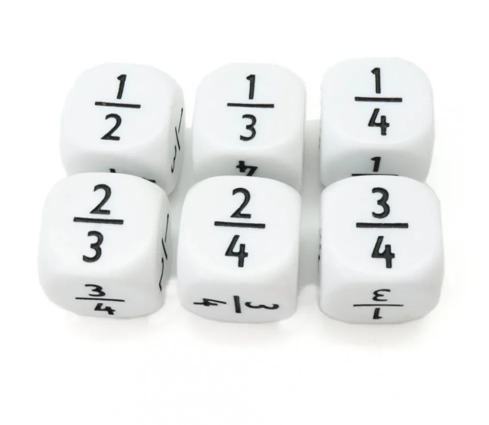 Dé fraction 1/2 2/4 1/3 2/3 1/4 3/4 en 22 mm