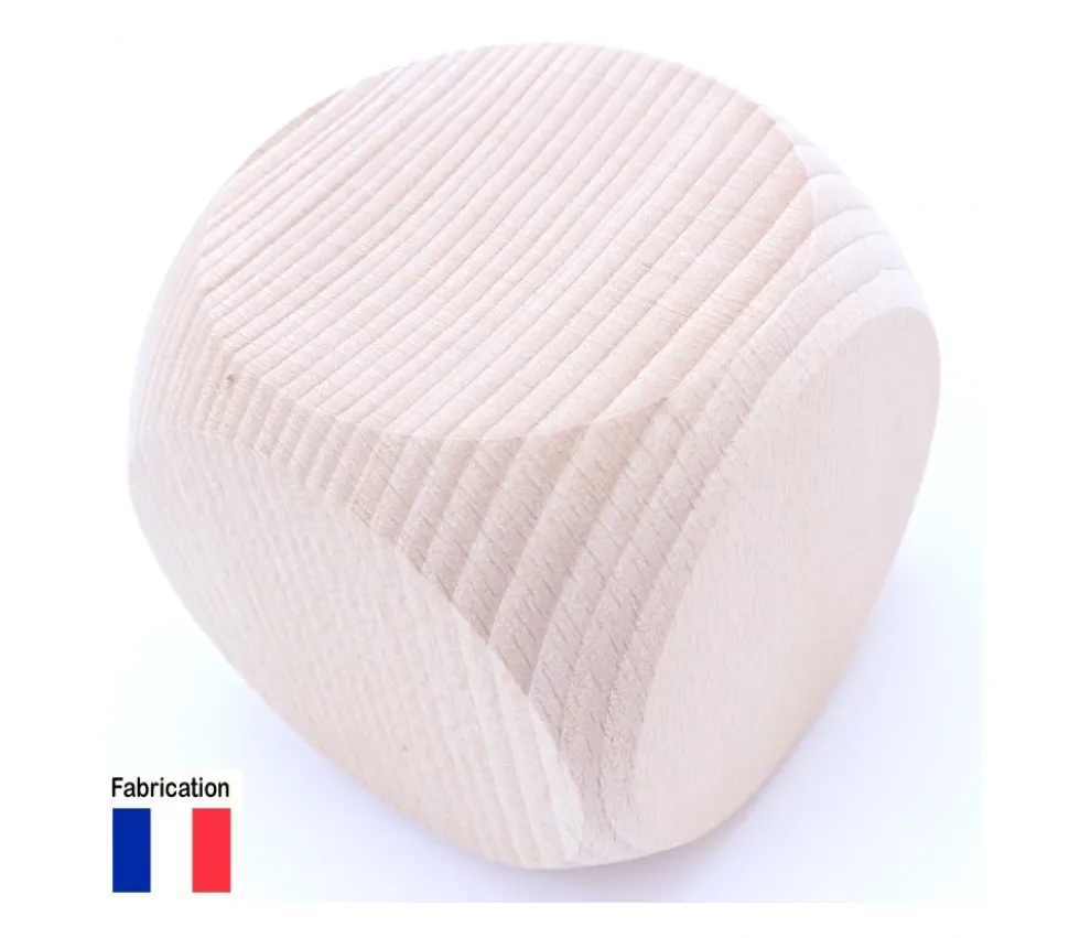 Dé géant 75 mm neutre en bois 7.5 cm sans marquage
