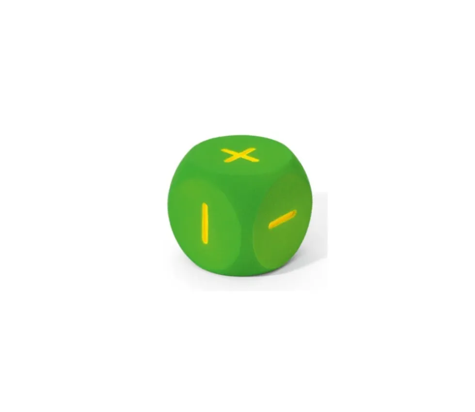 Dé géant PLUS MOINS + - mousse 16 cm tactile vert