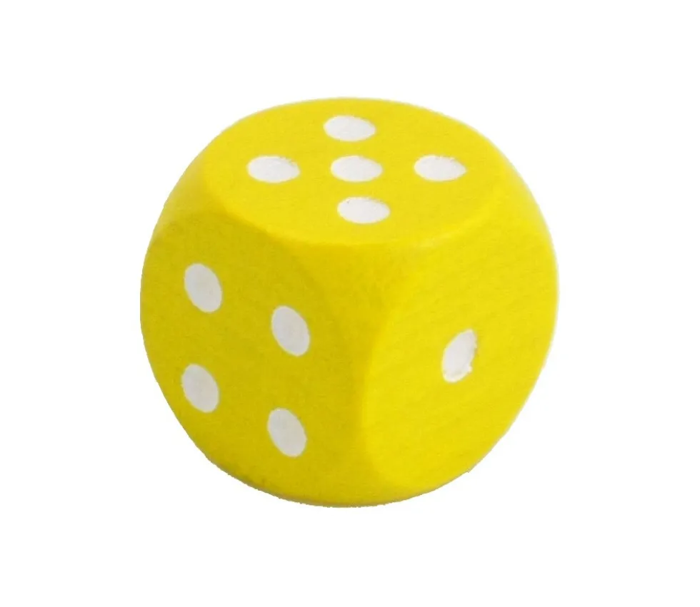 Dé jaune en bois 16 mm de 1 à 6 pour jeu de société