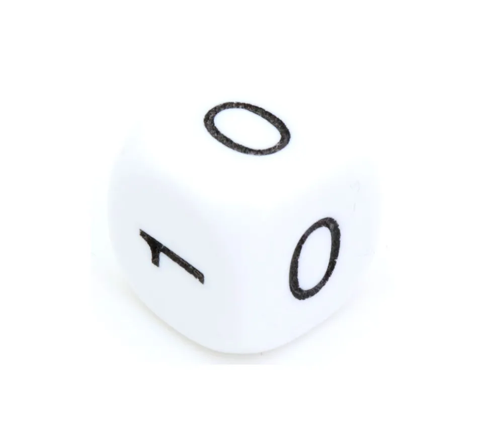 Dé à jouer 0 1 0 1 0 1 blanc de 16mm de côté
