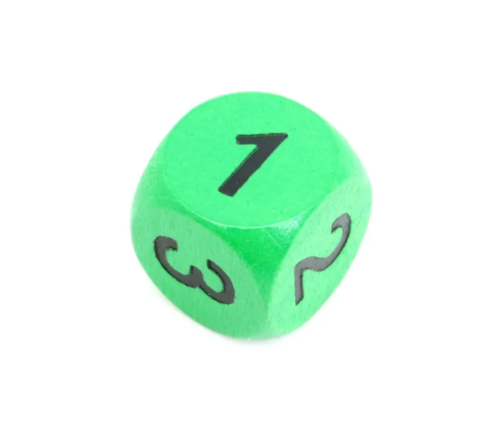 Dé à jouer bois chiffres 1 2 3 1 2 3 vert en 16 mm