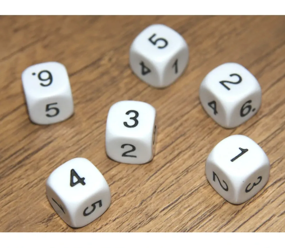 Dé à jouer chiffres 123456 en 22 mm de côté BLANC