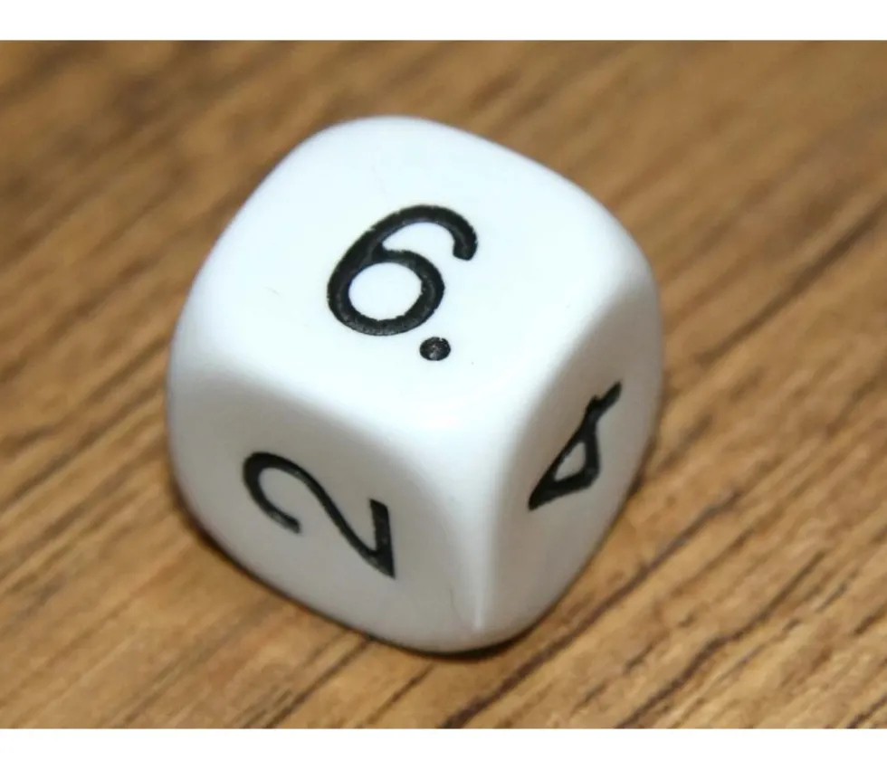 Dé à jouer chiffres 123456 18 mm de côté BLANC