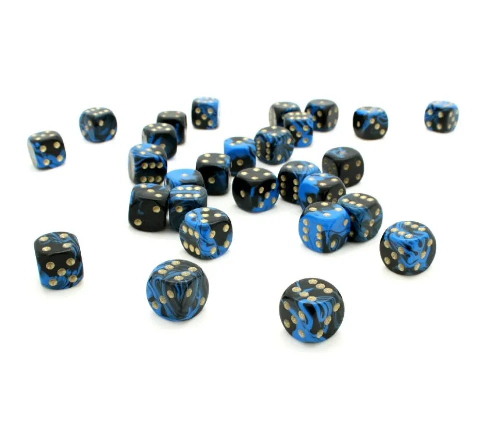 Dé à jouer marbré bleu/noir 16 mm