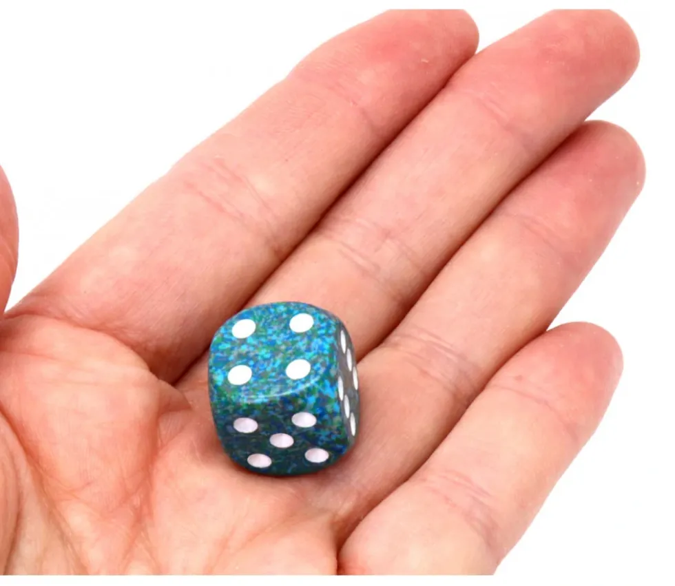 Dé à jouer 16 mm effet granit Speckled Sea bleu points blancs