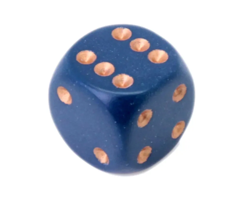 Dé à jouer 16 mm opaque bleu nuit points cuivrés D6 Chessex