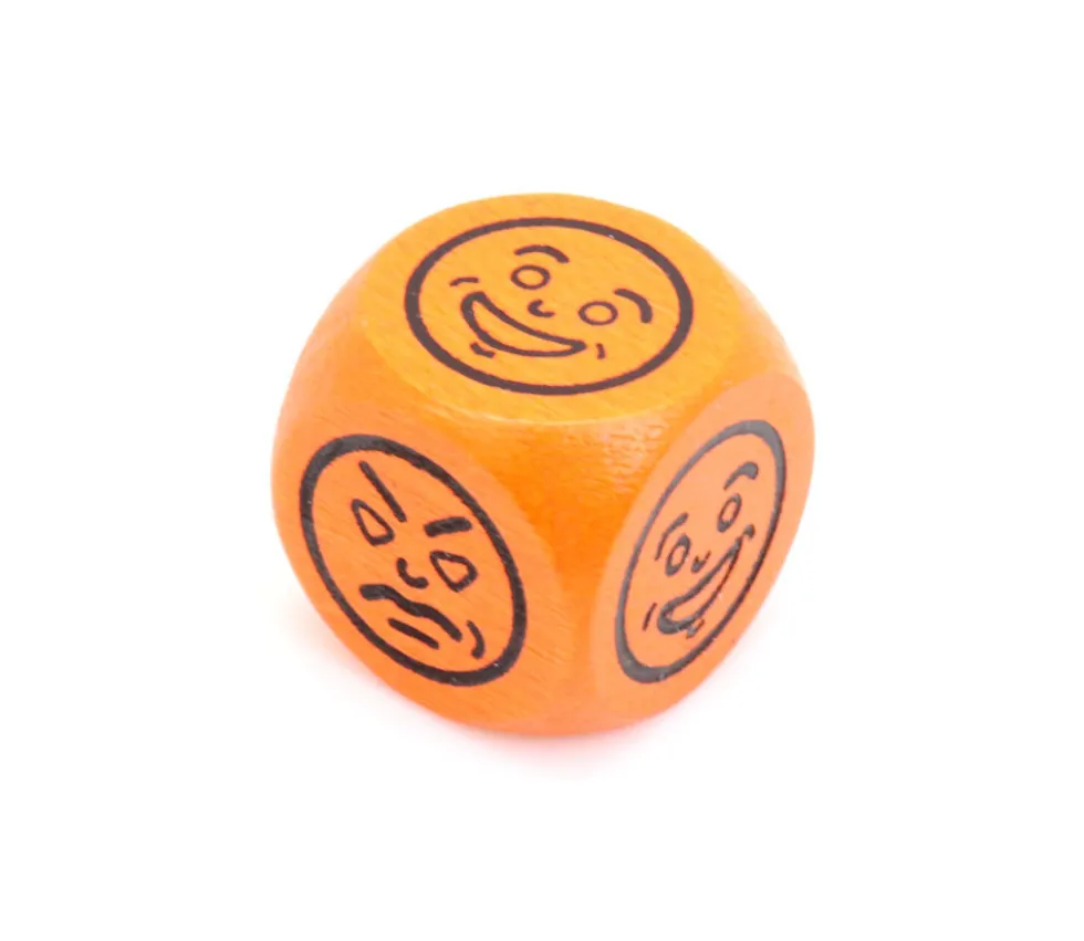 Dé à jouer visage content pas content 16 mm en bois