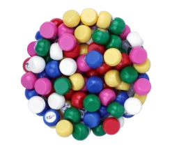 90 dômes 1 à 90 de 22 mm demi-boules numérotées plastique coloré.
