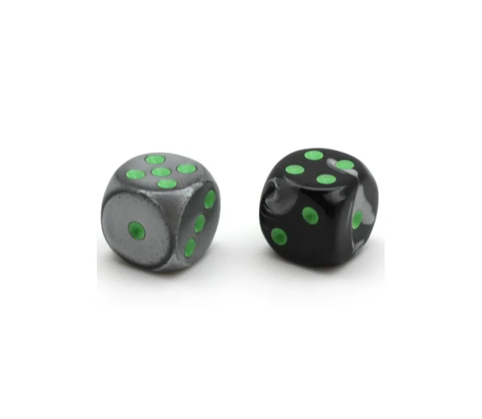 Dé mix argent/noir 16 mm points verts