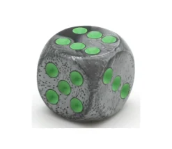 Dé mix argent/noir 16 mm points verts