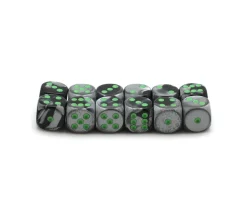 Dé mix argent/noir 16 mm points verts