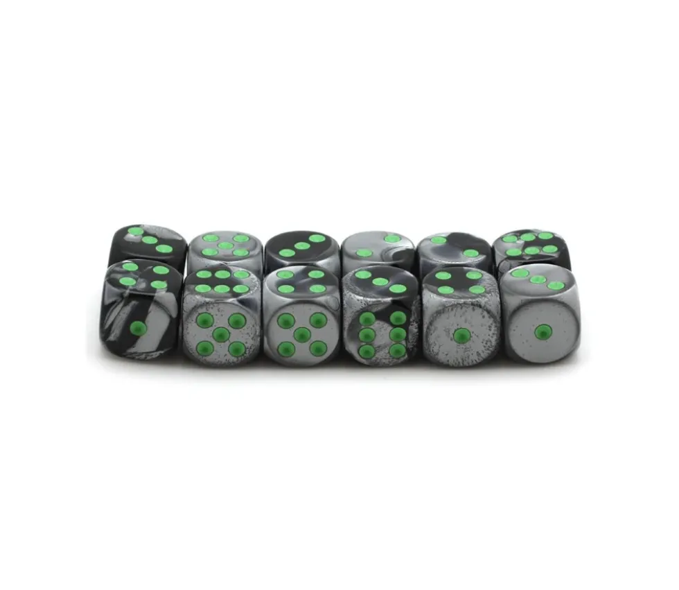 Dé mix argent/noir 16 mm points verts
