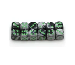 Dé mix argent/noir 16 mm points verts