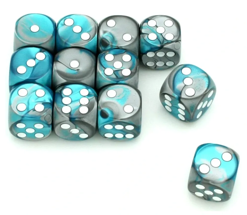 Dé mix gris argent et turquoise 16 mm