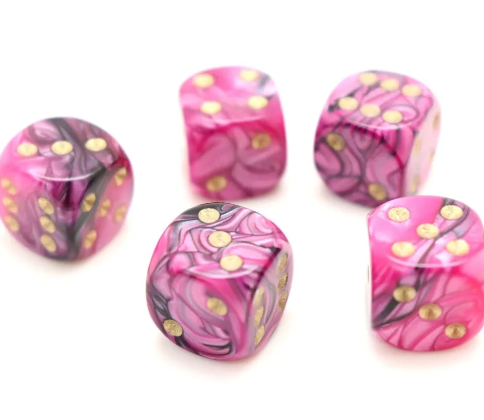 Dé mélange rose noir design effet artistique 15 mm points dorés