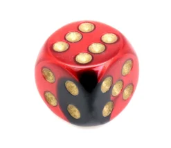 Dé 16 mm effet métallisé noir rouge points dorés