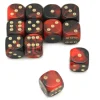 Dé 16 mm marbré noir rouge points dorés