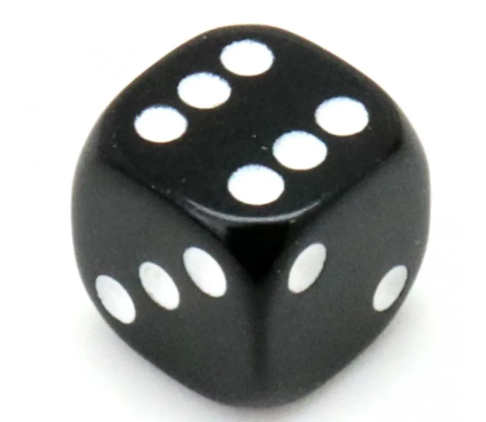 Dé noir en plastique 12 mm de 1 à 6 pour jeu de société